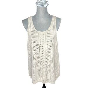 GAP Open Knit Tank Top Light Cream 100% Cotton Size Lg Sleeveless Layering